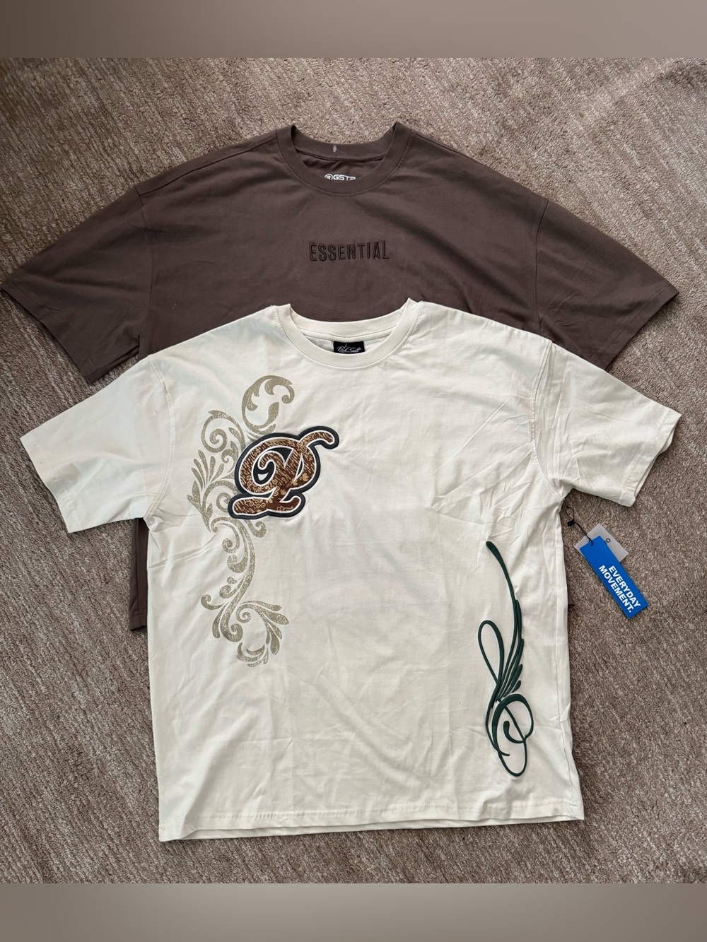 Men’s XL Oversized Fit Graphic T-shirt Bundle - Cream and Brown NWT